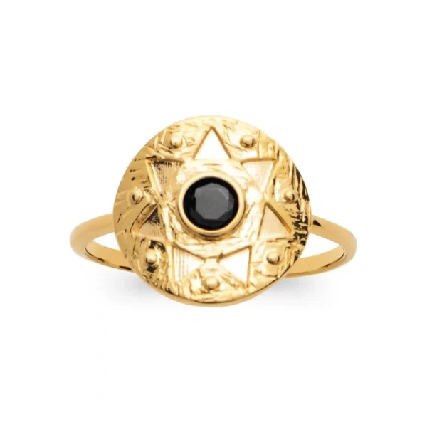 Bague étoile onyx plaqué or