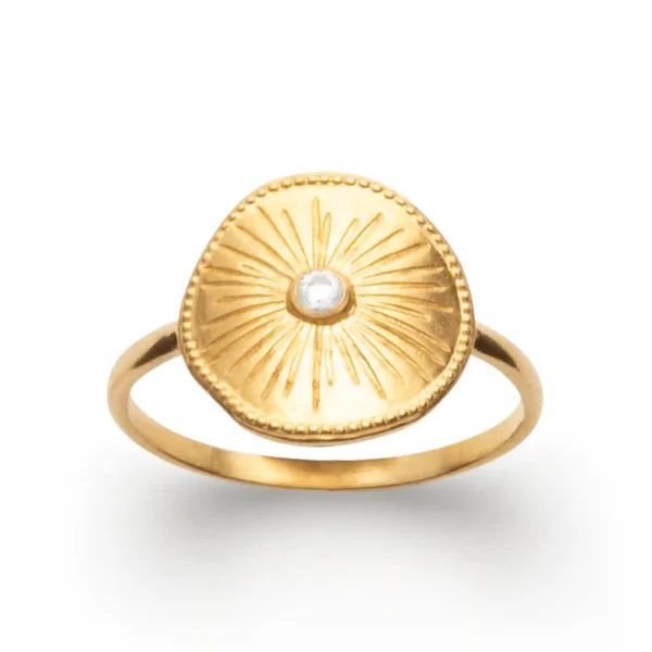 Bague plaqué or pastille soleil et zircon