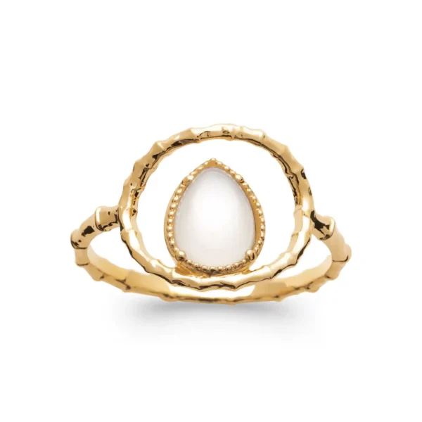 bague plaqué or fine pierre de lune en forme de goutte
