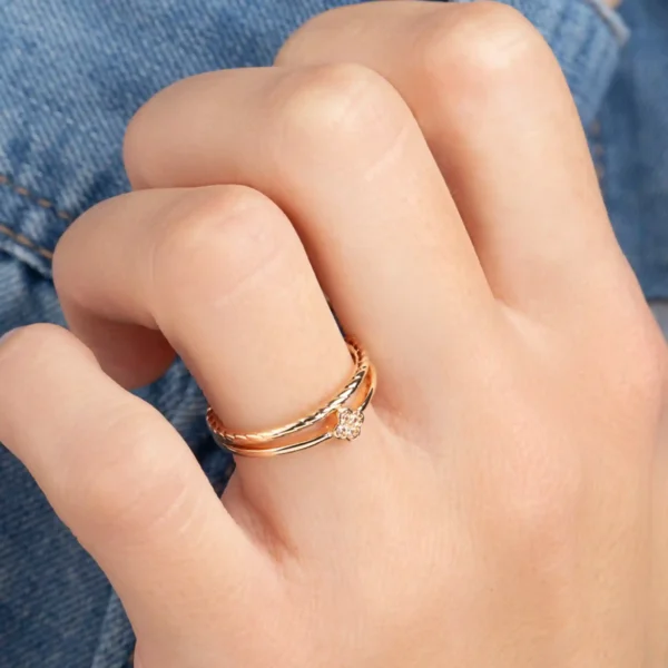 Bague croix anneau double rang plaqué or