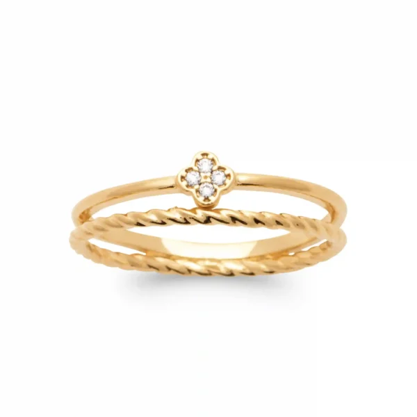 Bague croix anneau double rang plaqué or