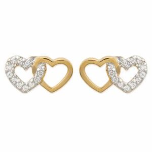 Boucles d'oreilles coeur double zircons plaqué or