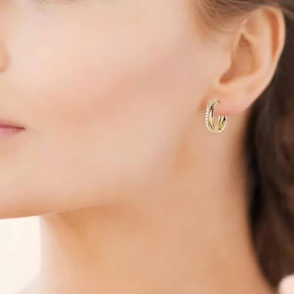 Boucles d'oreilles créoles plaqué or et diamants synthétiques