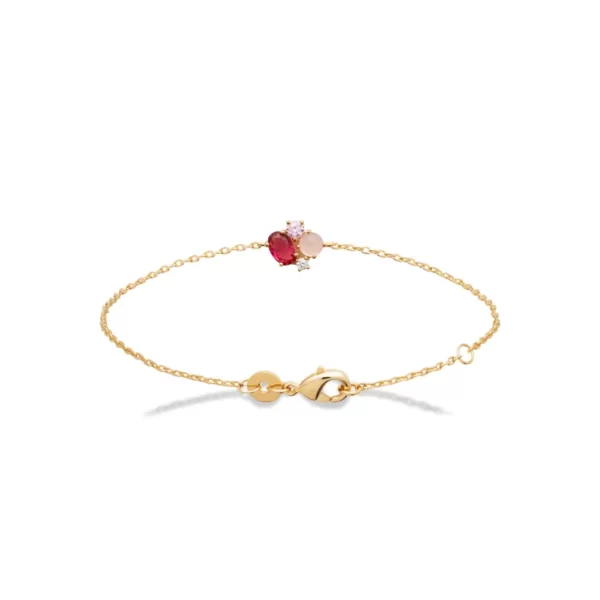 Bracelet plaqué or rubis quartz rose et diamant synthétiques