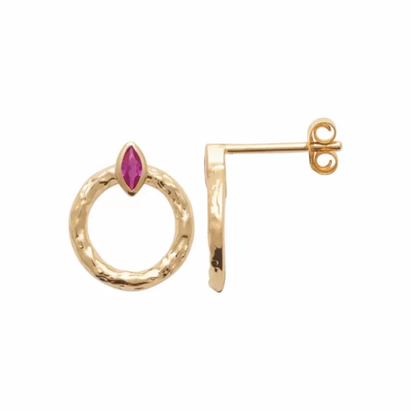 clous d'oreilles cercle et grenat fuchsia synthétique