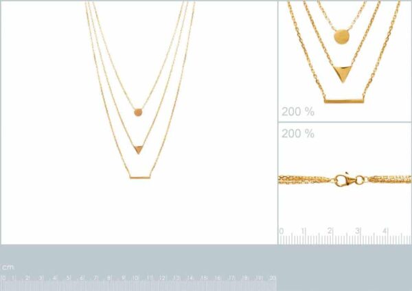 collier 3 rangs pendentifs géométriques plaqué or femme