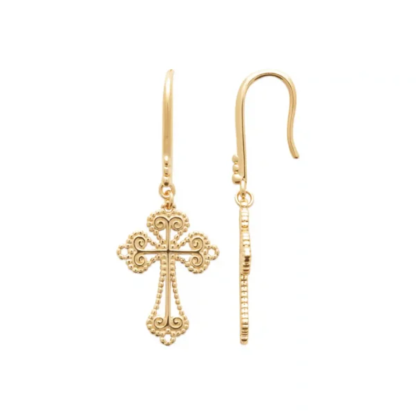 Boucles d'oreilles pendantes croix chrétienne plaqué or