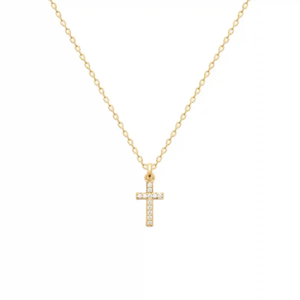 Pendentif croix plaqué or diamants synthétiques