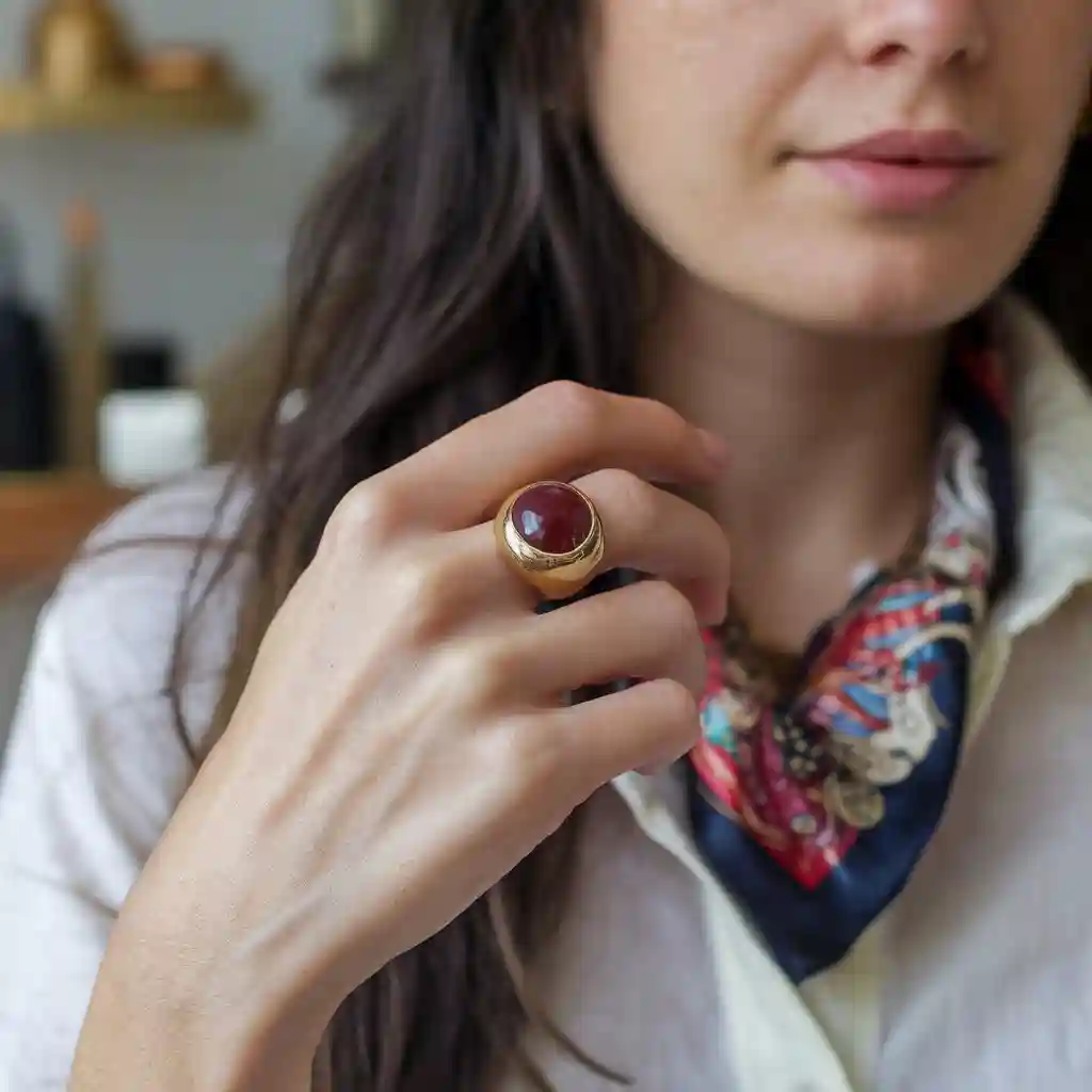 femme qui porte une bague ajustable au majeur