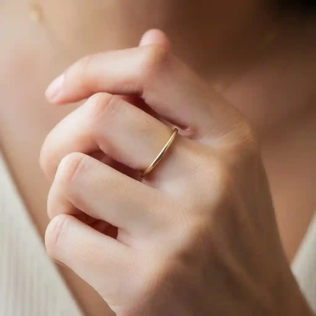 femme qui porte une bague fine et discrète au majeur